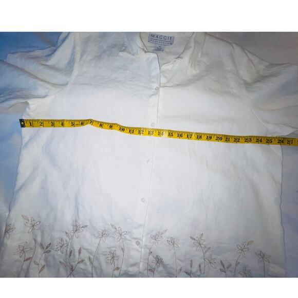 Maggie McNaughton Floral Embroidered 100% Linen Top‎ - Women's Size 1X - Picture 6 of 7